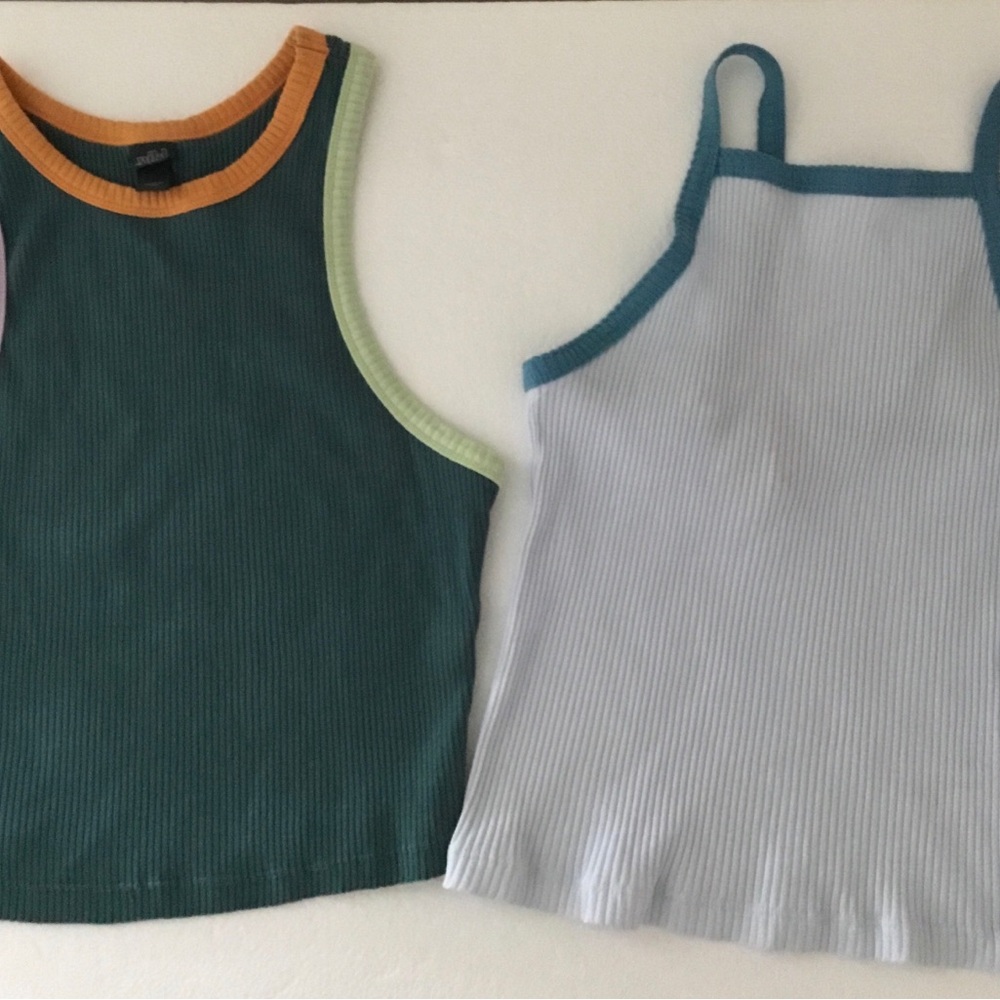 wild fable Ribbed Tank Tops in Dark Teal, Light Blue, Orange & Lime Trim